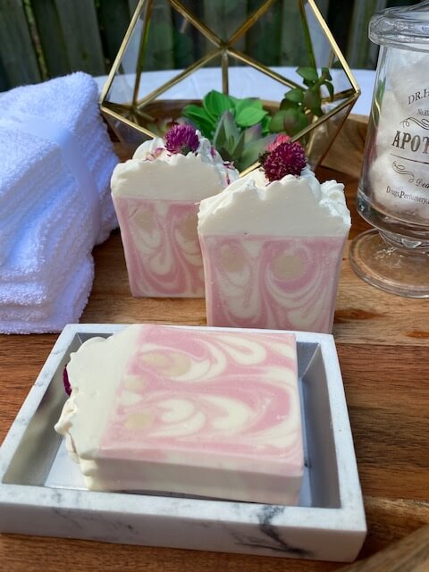 Cherry Bomb Cold Process Soap with Flower embed