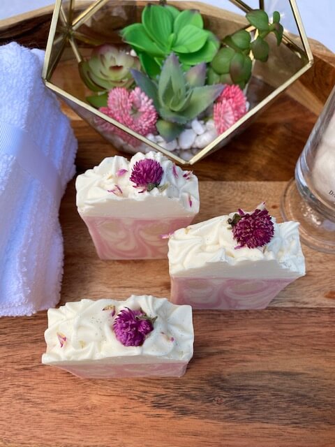 Cherry Bomb Cold Process Soap with Flower embed