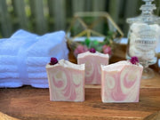 Cherry Bomb Cold Process Soap with Flower embed