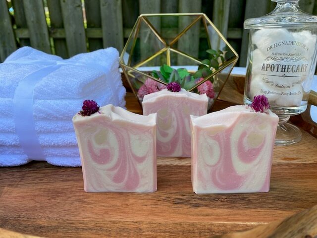 Cherry Bomb Cold Process Soap with Flower embed